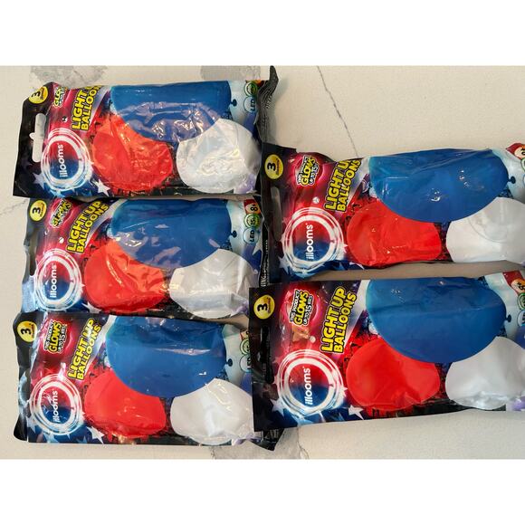 Illooms bundle of 5 packs Patriotic Light Up Balloons 15 Balloons Total - Picture 2 of 5